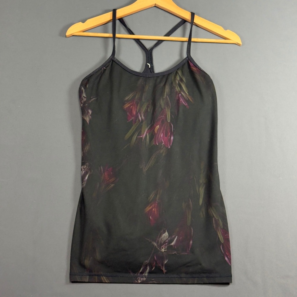 Lululemon Power Y Tank Top Womens Size 6 Dark Floral Built In Bra Yoga